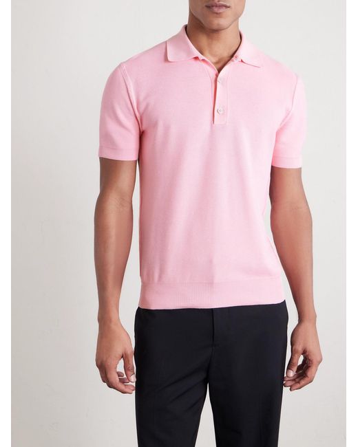 Tom Ford Pink Silk And Cotton-Blend Piqué Polo Shirt for men