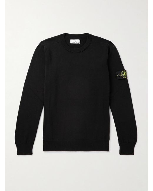 Stone Island Black Logo-Appliquéd Cotton Sweater for men