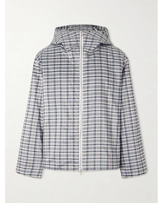 Jil Sander Blue Padded Checked Silk-Blend Hooded Jacket for men