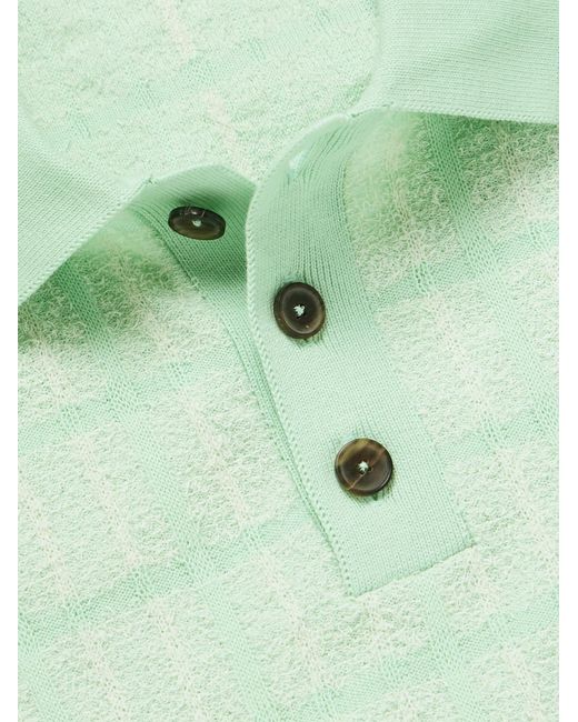 Mr P. Green Checked Organic Cotton-Blend Jacquard Polo Shirt for men
