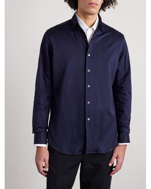 Canali Blue Cotton And Lyocell-Blend Shirt for men