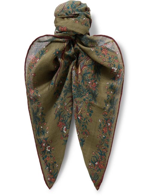 Drake's Green Birds Of Paradise Printed Wool And Silk-blend Scarf for men