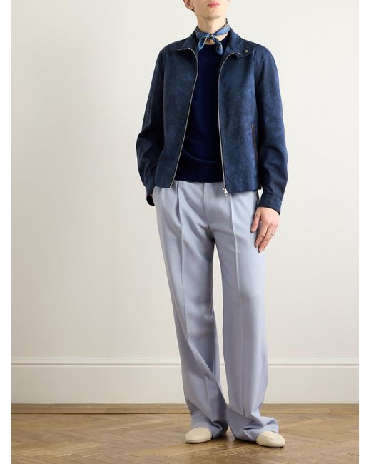 Etro Bomberjacke aus Jacquard aus einer Baumwoll-Wollmischung mit Lederbesatz in Blue für Herren