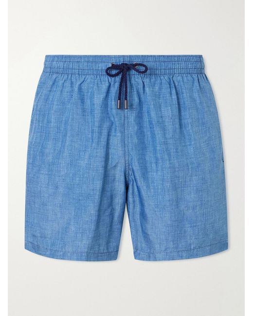 Canali Blue Straight-Leg Mid-Length Swim Shorts for men