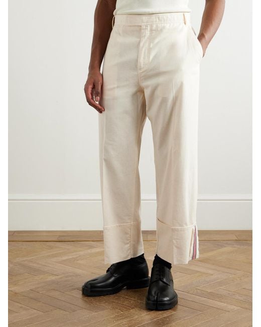 Thom Browne Gerade geschnittene Hose aus Baumwollmusselin mit Stickereien in White für Herren