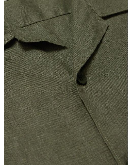 NN07 Green Julio 5708 Camp-Collar Linen Shirt for men