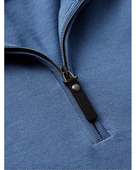 Canali Blue Cotton Half-zip Sweater for men