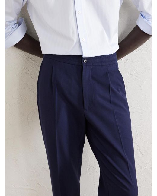 Dunhill Blue Straight-Leg Pleated Virgin Wool-Twill Trousers for men