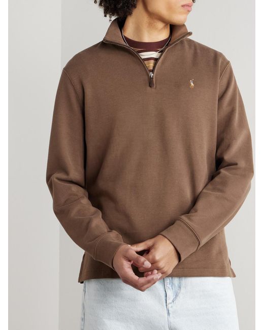 Polo Ralph Lauren Brown Logo-Embroidered Cotton-Jersey Half-Zip Sweatshirt for men