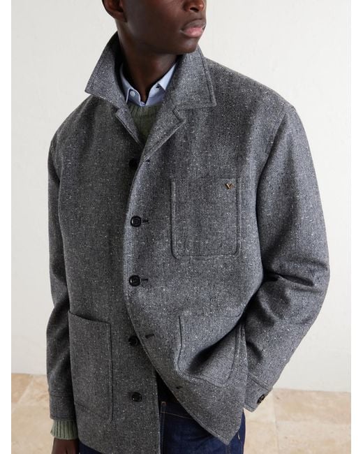 Valentino Garavani Gray Vlogo-embellished Mélange Virgin Wool Blouson Jacket for men
