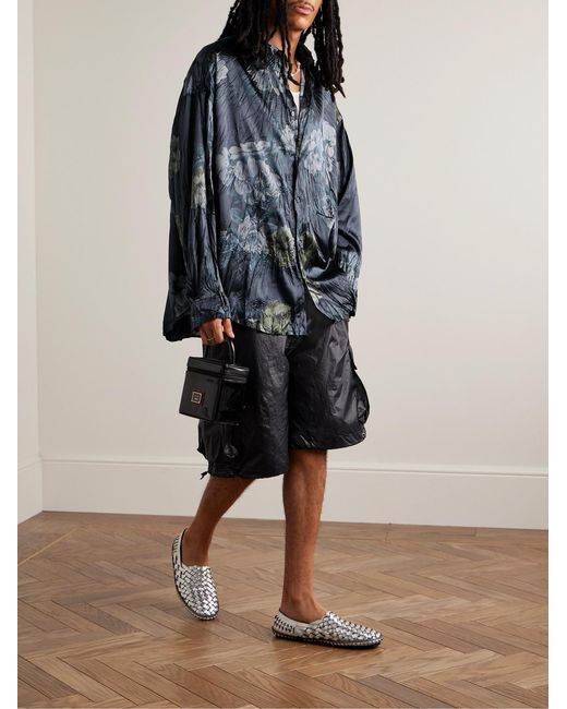 Acne Blue Setar Oversized Floral-Print Crinkled-Satin Shirt for men