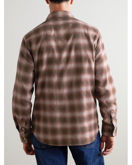 Mr P. Brown Checked Organic Cotton-flannel Western Shirt for men