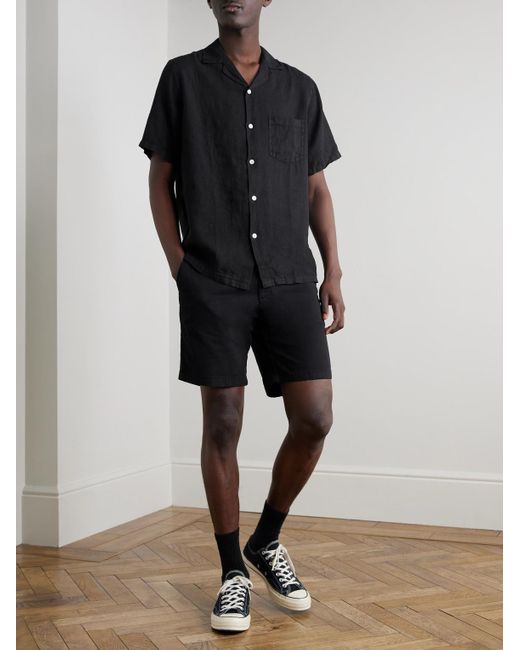 Portuguese Flannel Black Camp-Collar Linen Shirt for men