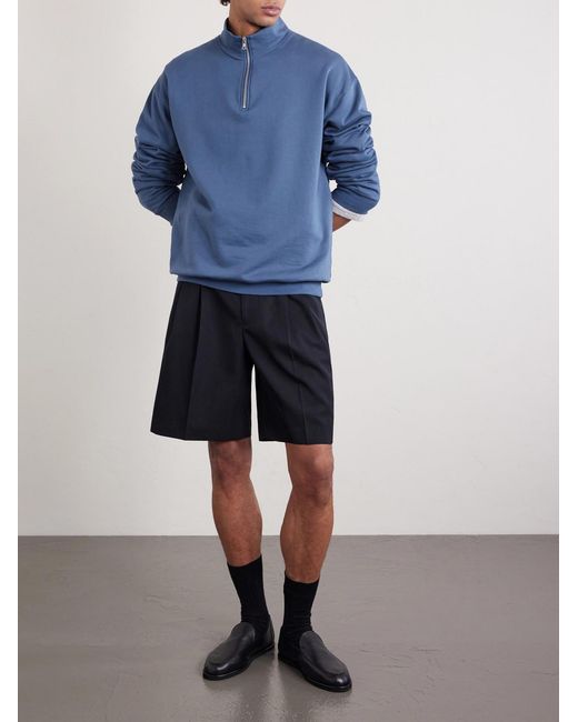 Auralee Blue Cotton Half-Zip Sweatshirt for men