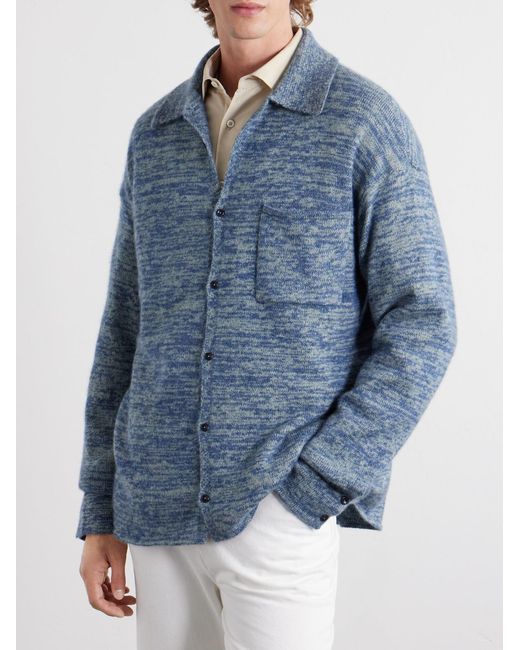 The Elder Statesman Blue Knitted-cashmere And Silk-bend Cardigan for men