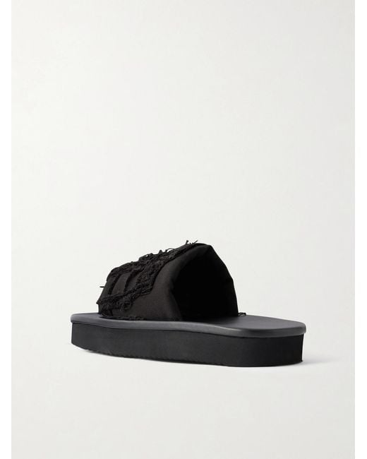 Rick Owens Black Frayed Denim Slides for men