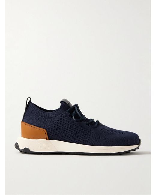 Tod's Blue Calzino Leather-trimmed Stretch-knit Sneakers for men