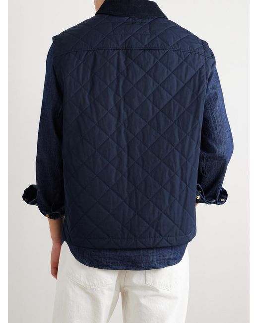 James Purdey & Sons Blue Corduroy-Trimmed Quilted Shell Down Gilet for men