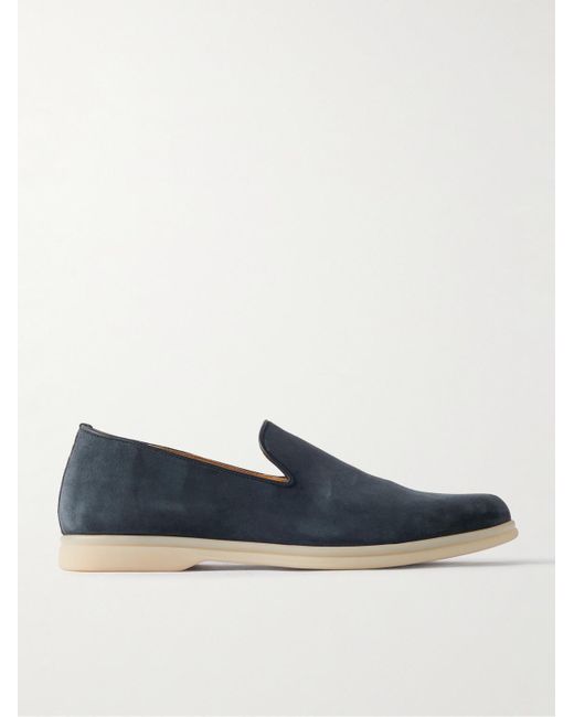 Rubinacci Blue Mod Mare Leather-Trimmed Suede Loafers for men