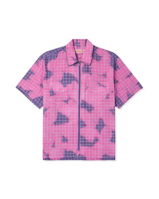 Stockholm Surfboard Club Pink Checked Bleached Cotton-seersucker Overshirt for men