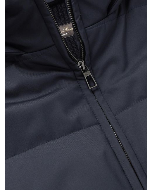 Loro Piana Blue Cashmere-Trimmed Quilted Softshell Hooded Jacket for men