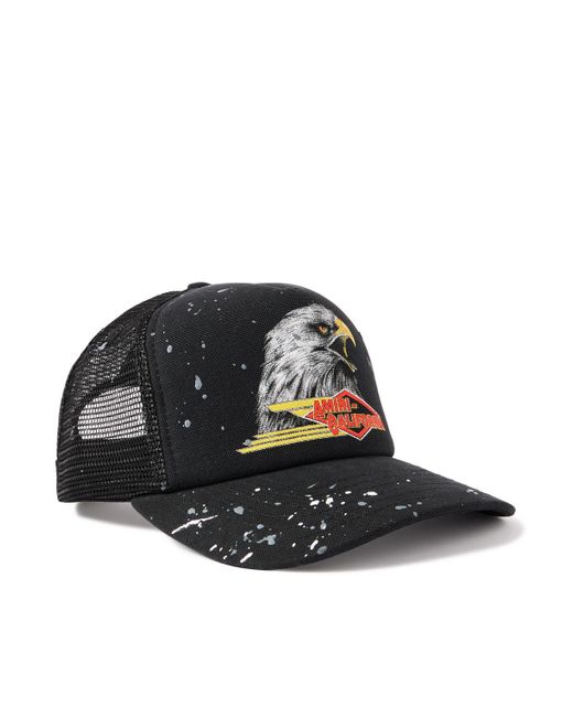 Amiri Black Paint-Splattered Printed Padded Cotton-Canvas And Mesh Trucker Cap for men