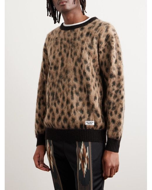 Wacko Maria Brown Leopard-jacquard Knitted Sweater for men