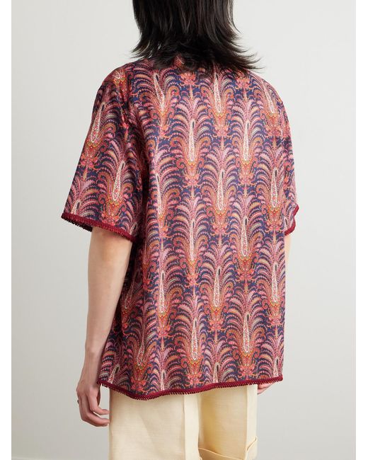 Valentino Garavani Pink Camp-Collar Paisley-Print Cotton-Voile Shirt for men
