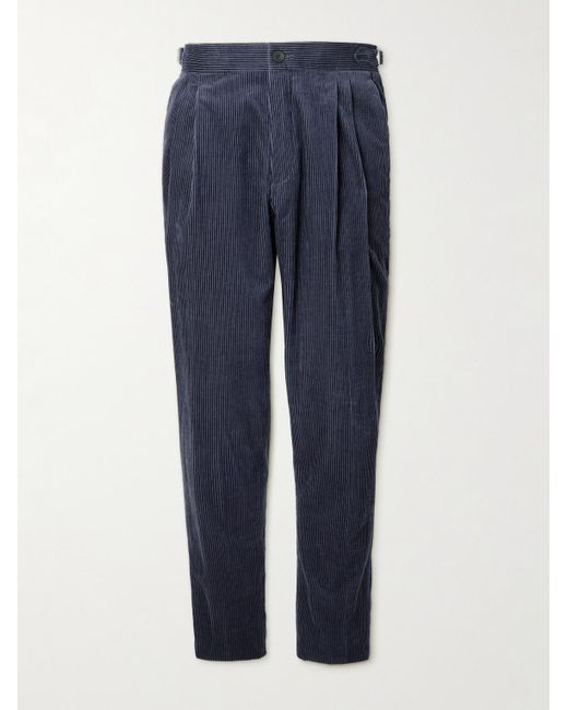 Mr P. Blue Slim-Fit Straight-Leg Cotton And Cashmere-Blend Corduroy Tuxedo Trousers for men