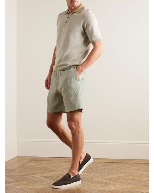 Kingsman Green Straight-leg Linen Drawstring Shorts for men