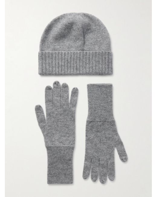 Allude Gray Cashmere Scarf, Beanie And Gloves Set for men