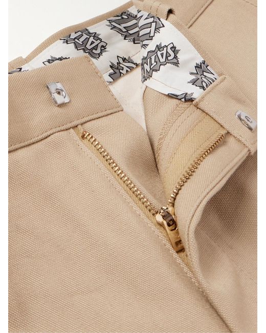 SAINT Mxxxxxx Natural Straight-Leg Pleated Cotton-Canvas Trousers for men