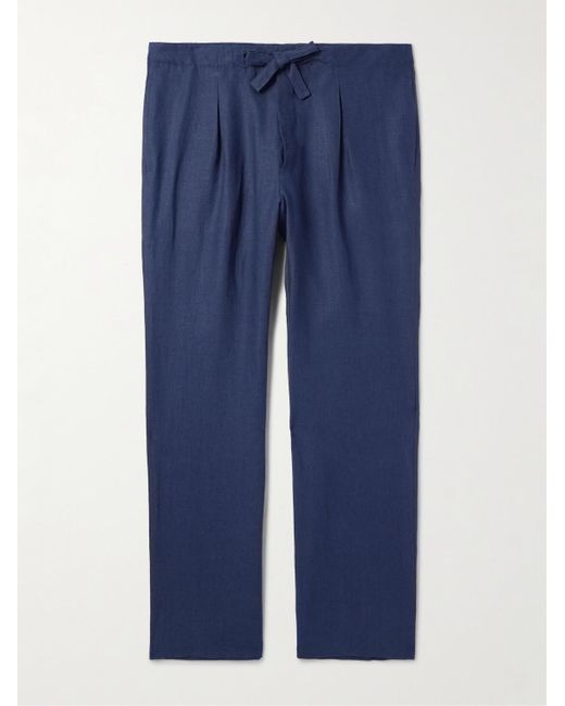 STÒFFA Blue Straight-Leg Linen-Twill Drawstring Trousers for men