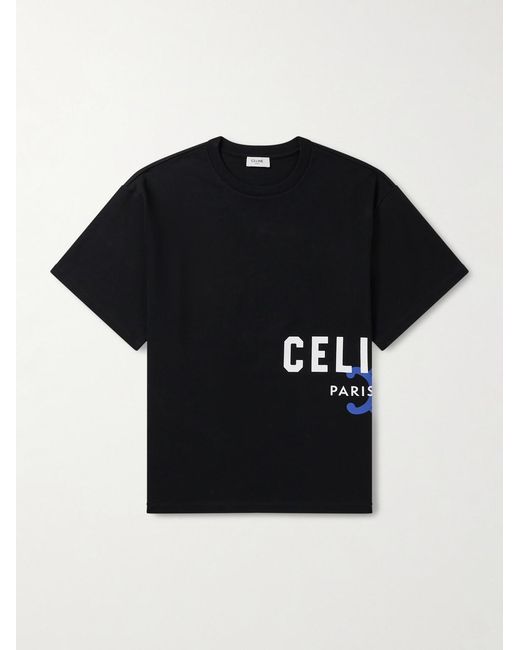 Céline Black Logo-Print Cotton-Jersey T-Shirt for men