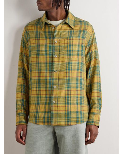 The Elder Statesman Green Pashmina Checked Wool And Cashmere-Blend Shirt for men