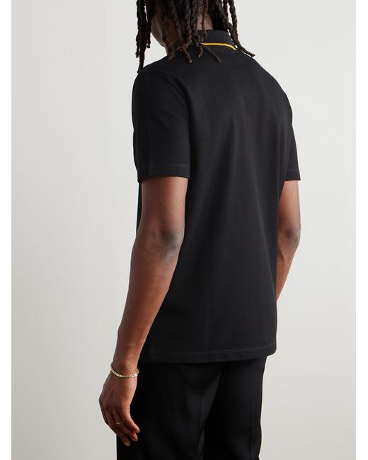 Versace Black Logo-Embroidered Cotton-Piqué Polo Shirt for men