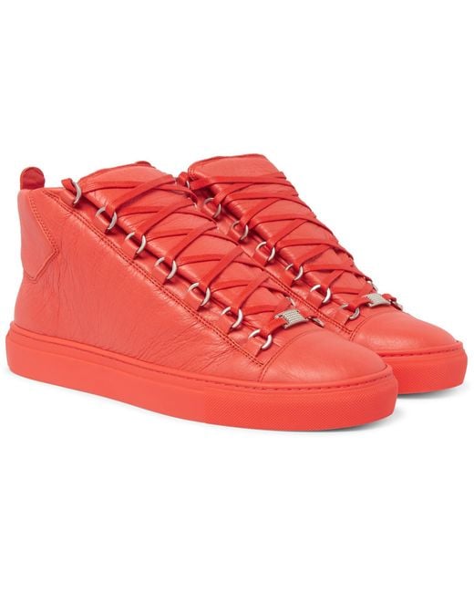 Hollywood Furnace apologi Balenciaga Arena Creased-leather High-top Sneakers in Orange for Men | Lyst