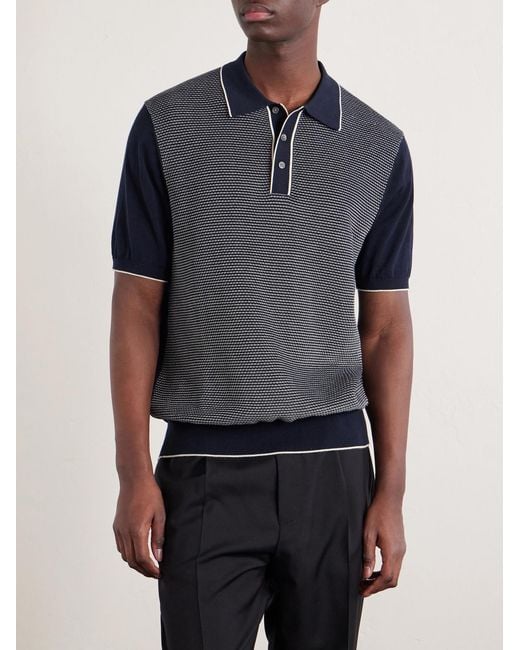 Hartford Gray Jacquard-Knit Cotton Polo Shirt for men