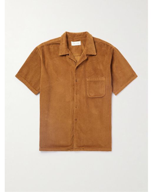 Les Tien Hemd aus Baumwollcord mit Reverskragen in Stückfärbung in Brown für Herren