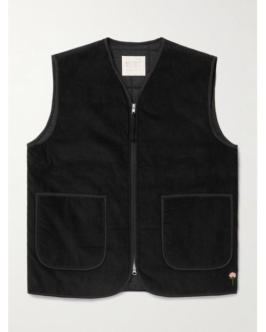 Kardo Black Chota Embroidered Cotton-Corduroy Gilet for men