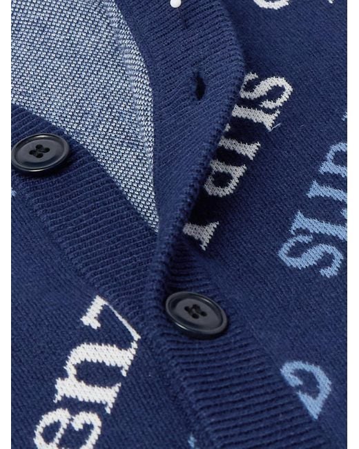 KENZO Blue Logo-jacquard Cotton And Wool-blend Cardigan for men