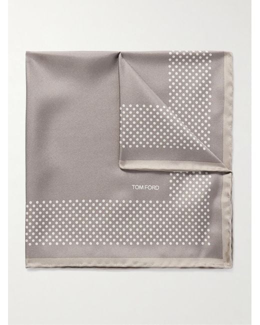 Tom Ford Gray Polka-Dot Silk-Twill Pocket Square for men