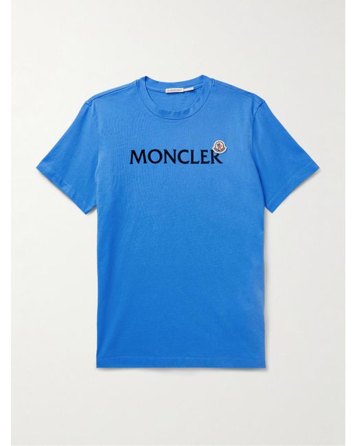 Moncler Blue Logo-flocked Appliquéd Cotton-jersey T-shirt for men