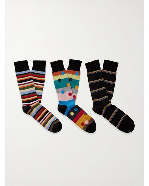 Paul Smith Black Three-pack Striped Polka-dot Cotton-blend Socks for men