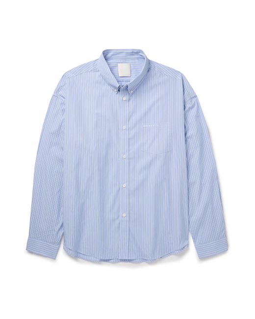 Givenchy Blue Logo-embroidered Button-down Collar Striped Cotton-poplin Shirt for men