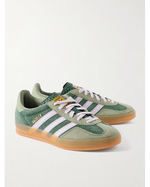 Adidas Originals Green Gazelle Indoor Leather-Trimmed Suede Sneakers for men