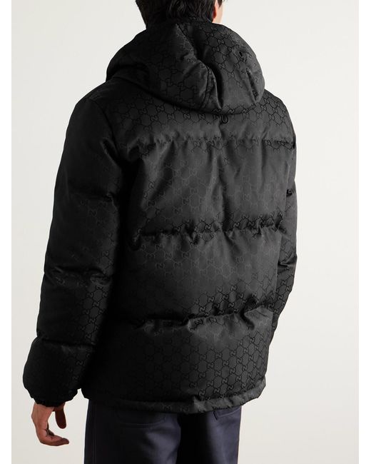 Gucci Black Quilted Logo-Jacquard Nylon Hooded Down Jacket for men