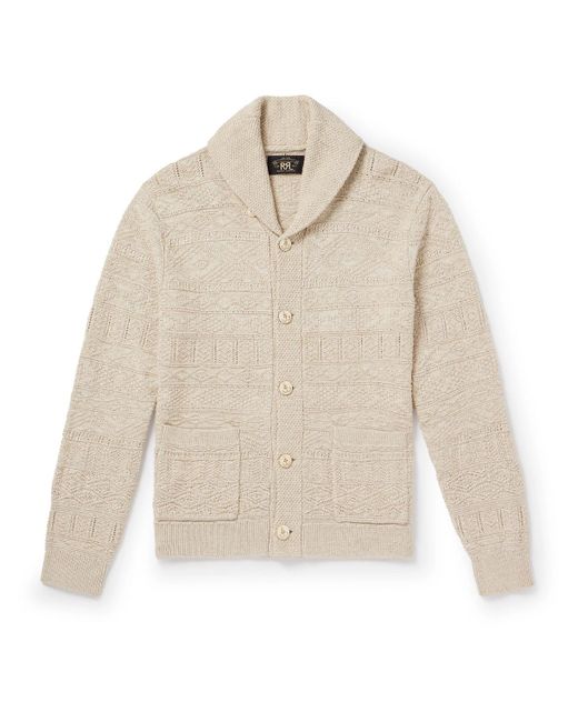 RRL White Shawl-collar Jacquard-knit Cotton And Linen-blend Cardigan for men