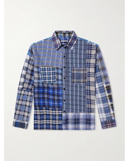 Needles Blue Patchwork Checked Cotton-flannel Shirt for men