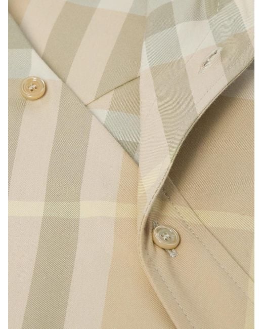Camicia in twill di cotone a quadri con collo button-down e logo ricamato di Burberry in Natural da Uomo